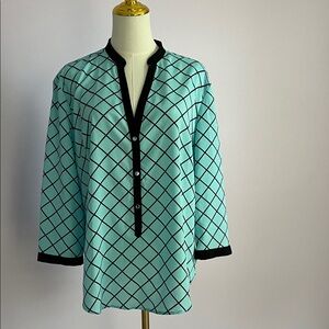 New York & Company Aqua and Black Blouse